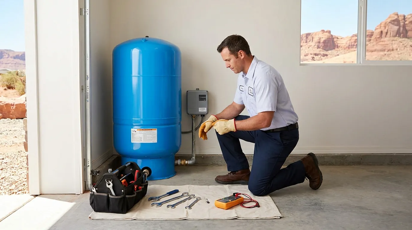 A well pressure tank and pressure switch being serviced