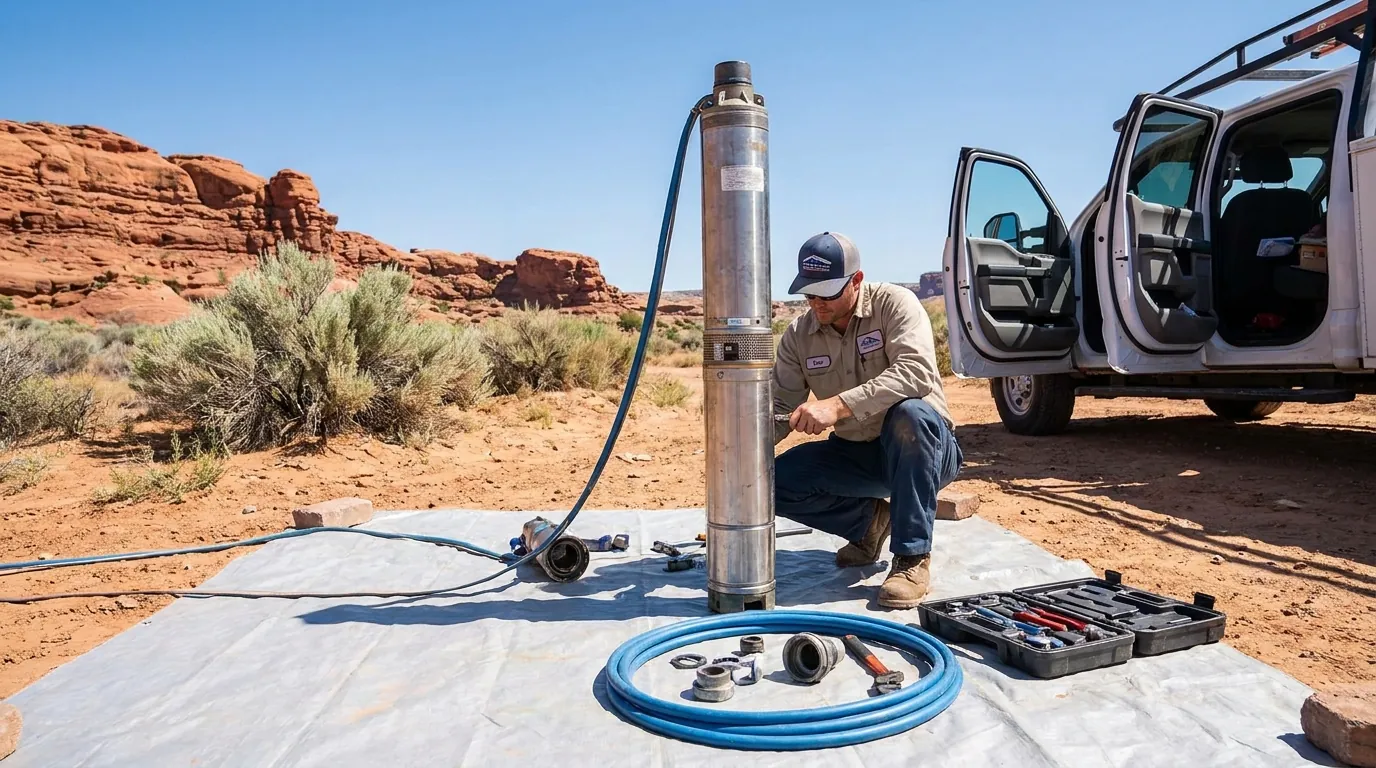 A submersible well pump being serviced at the surface