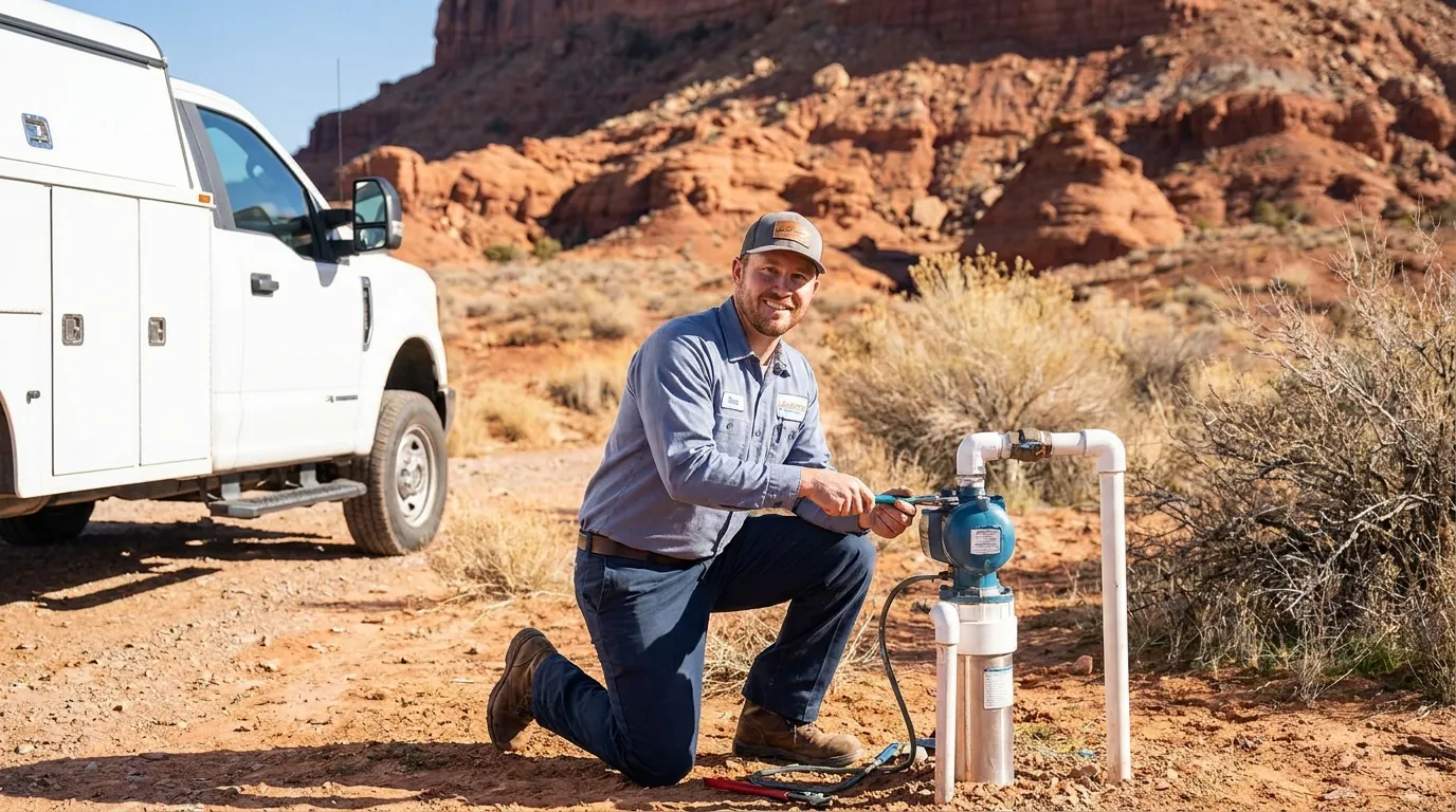 Technician servicing a well pump system